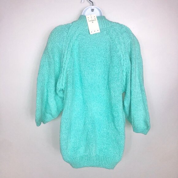 Vintage 90s Womens 20W Sweater Green Knit Collared 3/4 Sleeve New - Picture 4 of 7
